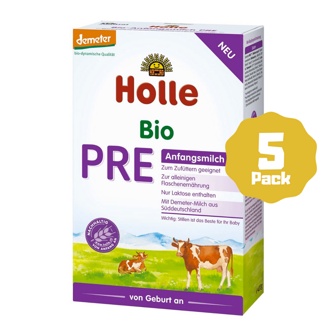 Holle Stage PRE Organic Infant Cow Milk Formula (0 Months+) (5 Pack)