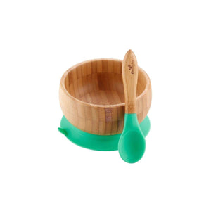 Baby Bamboo Stay Put Suction Bowl + Spoon (Green)