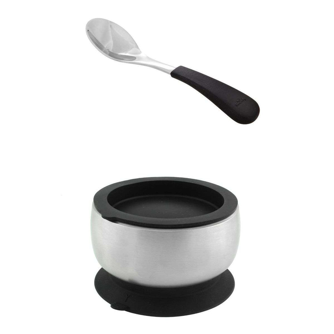 Avanchy Stainless Steel Baby Bowl + Spoon + Airtight Lid (Black)